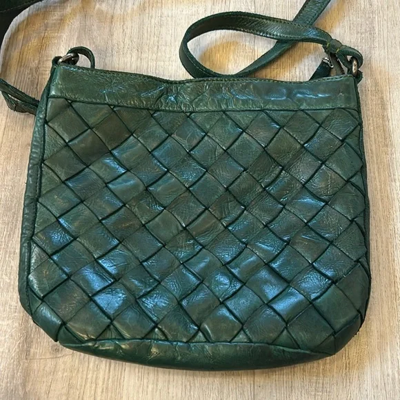Anthropologie Vilenca Holland Green Leather Wove Bag - Picture 1 of 10